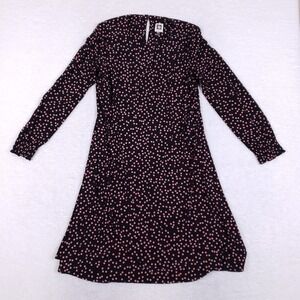 Anne Klein Polka Dot Sheath Dress Long Sleeve Medium Black Pink